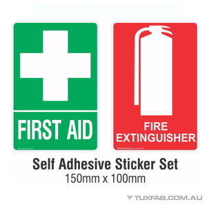 FIRST AID & FIRE EXTINGUISHER Sticker Sign Decal Set 150x100mm OHS WHS