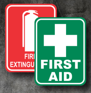 FIRST AID & FIRE EXTINGUISHER Sticker Sign Decal Set 100x70mm OHS WHS