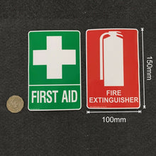 Load image into Gallery viewer, FIRST AID &amp; FIRE EXTINGUISHER Sticker Sign Decal Set 150x100mm OHS WHS
